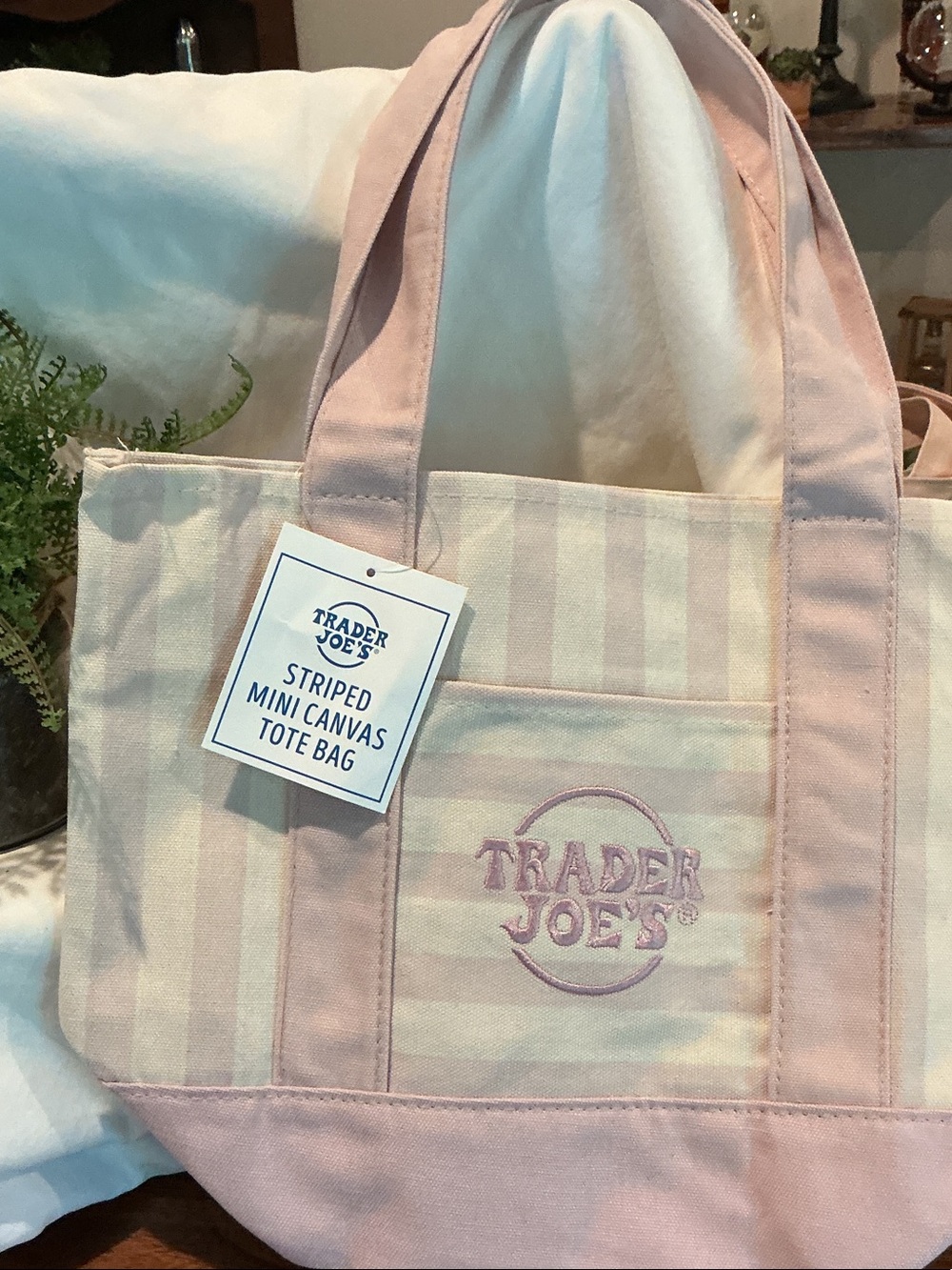 Trader Joe’s Striped Mini Canvas Tote Bag - Pastel Pink